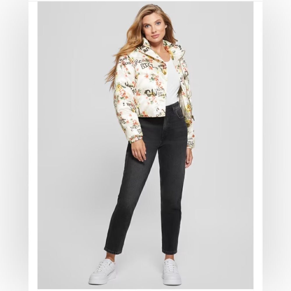 NWT GUESS x Brandalised Wilde Floral Graffiti Puffer Vest Convertible Jacket - Picture 4 of 15